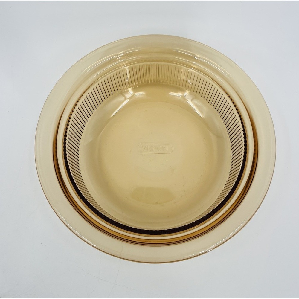 Corning Ware Vision Amber V-32-B Ribbed 1.5 Qt Round Casserole Dish NO LID